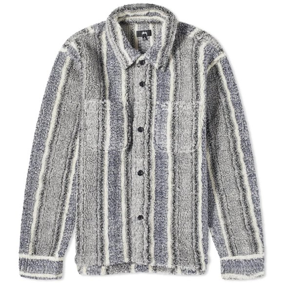 Stussy Stripe Sherpa Shirt in Charcoal
